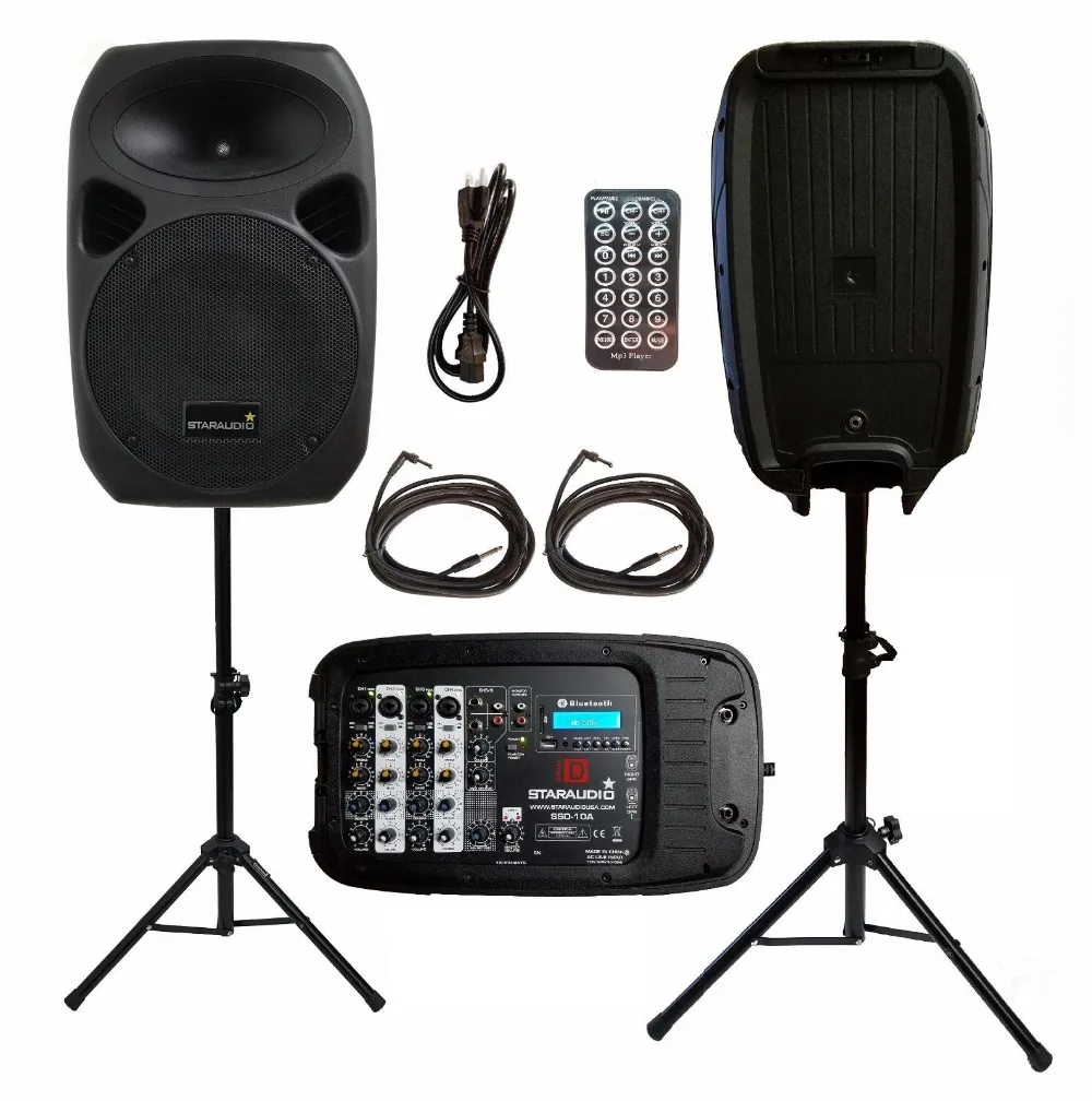 staraudio 2pcs powered pro dj pa stage ktv speakers with powered mixer mp3 bluetooth sd card for church party