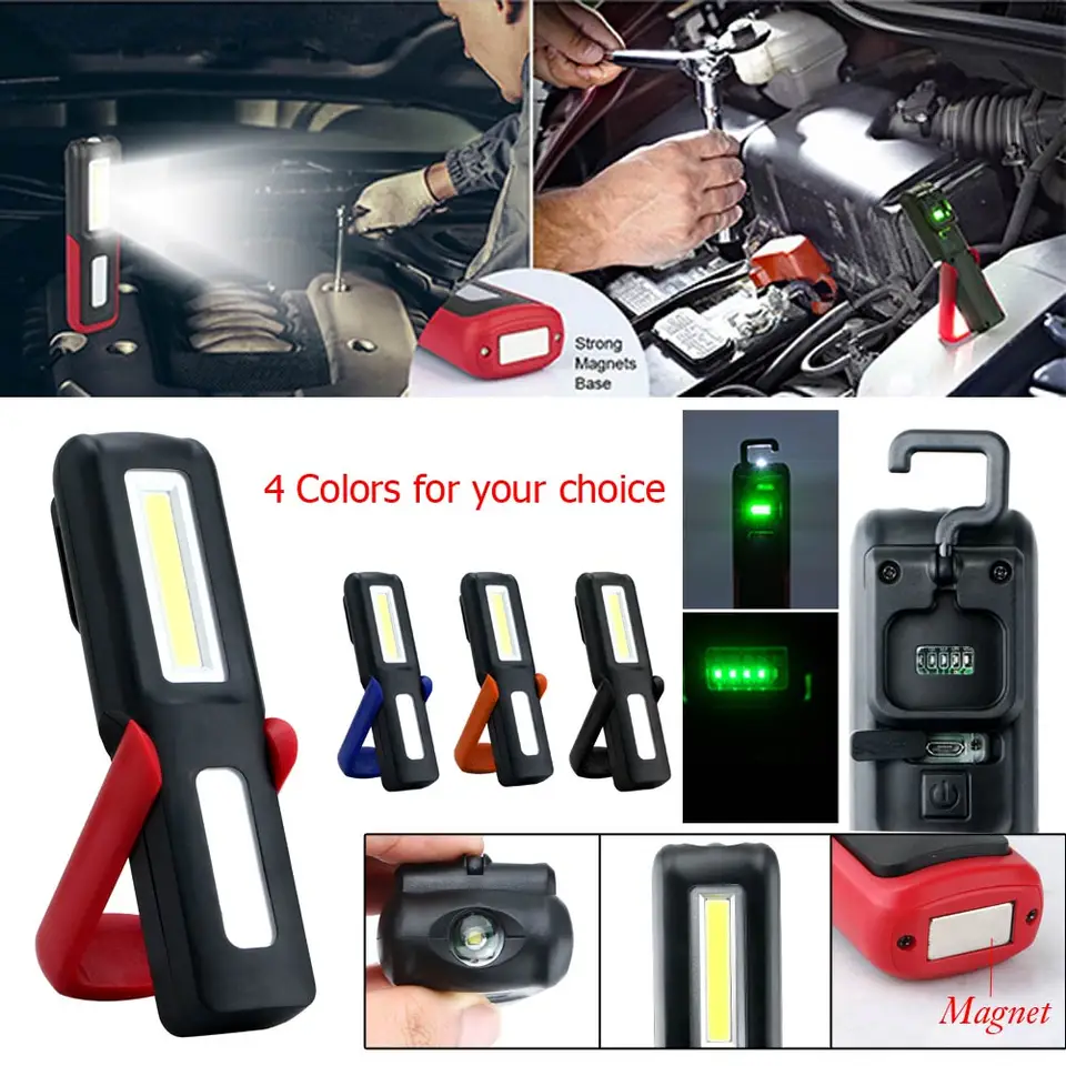 USB Rechargeable 3W COB Flashlight Torch Magnetic LED Work Light Lamp  Outdoor Camping Emergency Light Lanterna With Hook - AliExpress, image size:960x960
