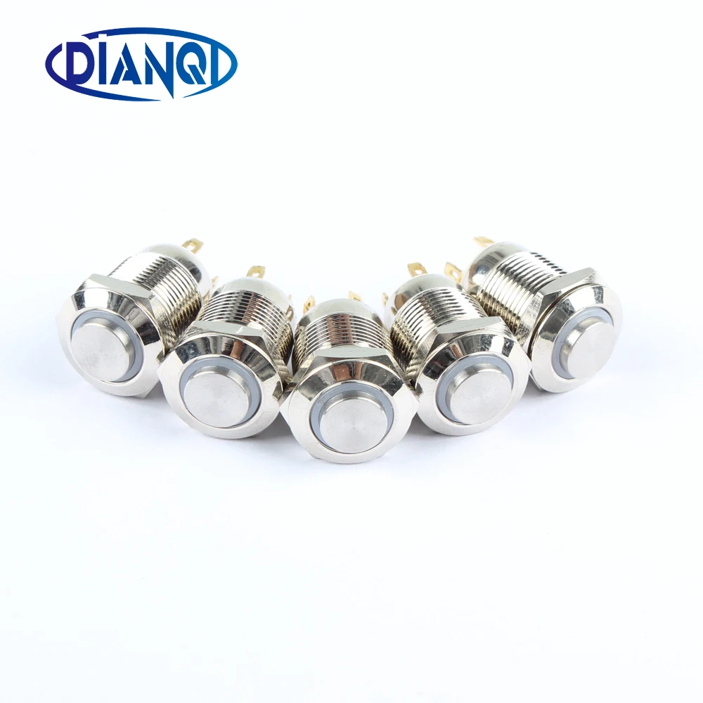12mm metal brass push button ring illumination high round switch flat