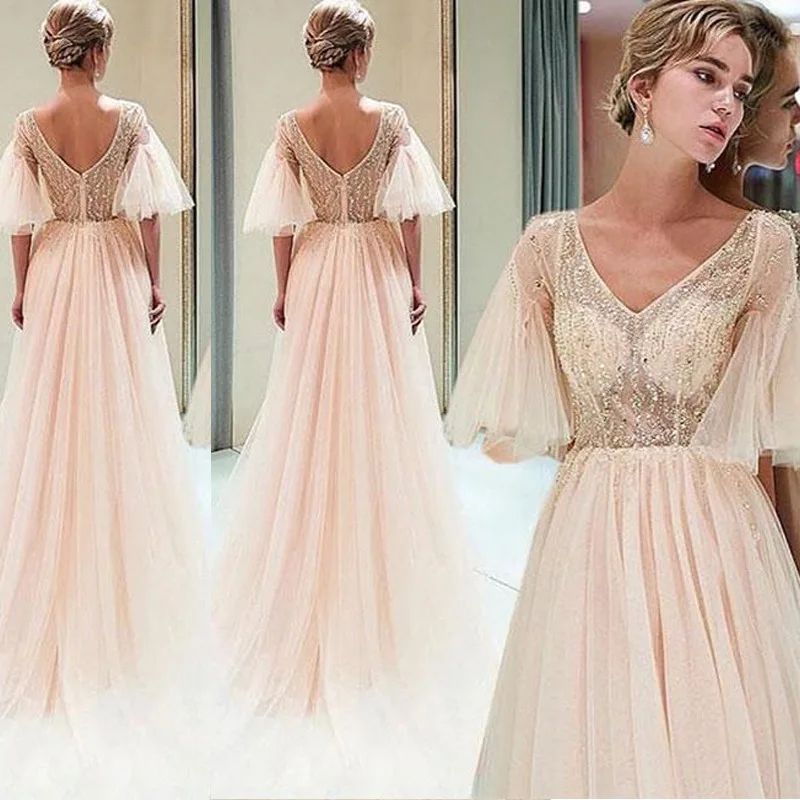 

new arrival 2019 bohemian long dress summer mesh v neck backless robe femme sequin reflective maxi dresses for women elegant