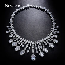 NEWBARK Luxury Wedding Necklaces For Brides AAA CZ Chandelier Pendants Bridal Accessories Statement Necklace Women Party Jewelry