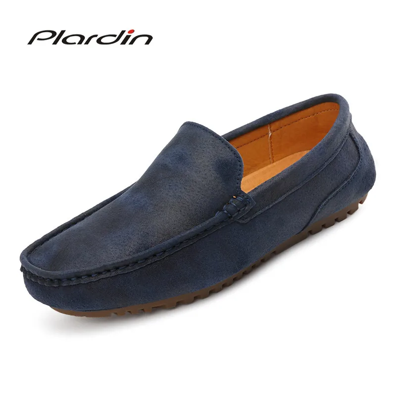 Plardin 2017 Four seasons Fashion Round Toe Split Leather loafers Slip On soft Comfortable Dress Casual
