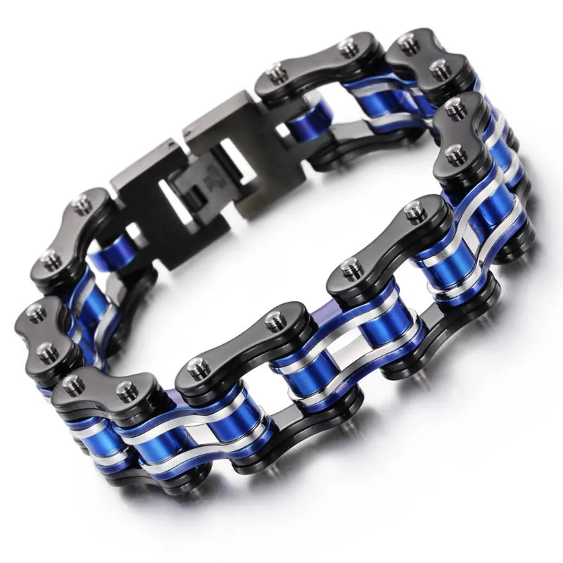 Heyrock חסון כבד צמידי שרשרת מגניב Biker אופנוע שכבה כפולה צבוע צבעוני גברים פלדת טיטניום צמידי קישור
