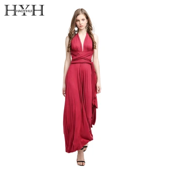 

HYH Haoyihui Women Solid Black Burgundy/Black Bohemia Style Cut Out Depp V-Neck Sloping Shoulder Cross Back Bodycon Long Dress