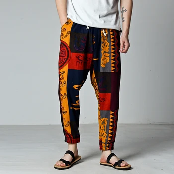 

2019 Chinese Style Summer Linen Pants Men Big Harem Pants Plus Size Hip Hop Joggers streetwear Men's Summer Pants Pattern