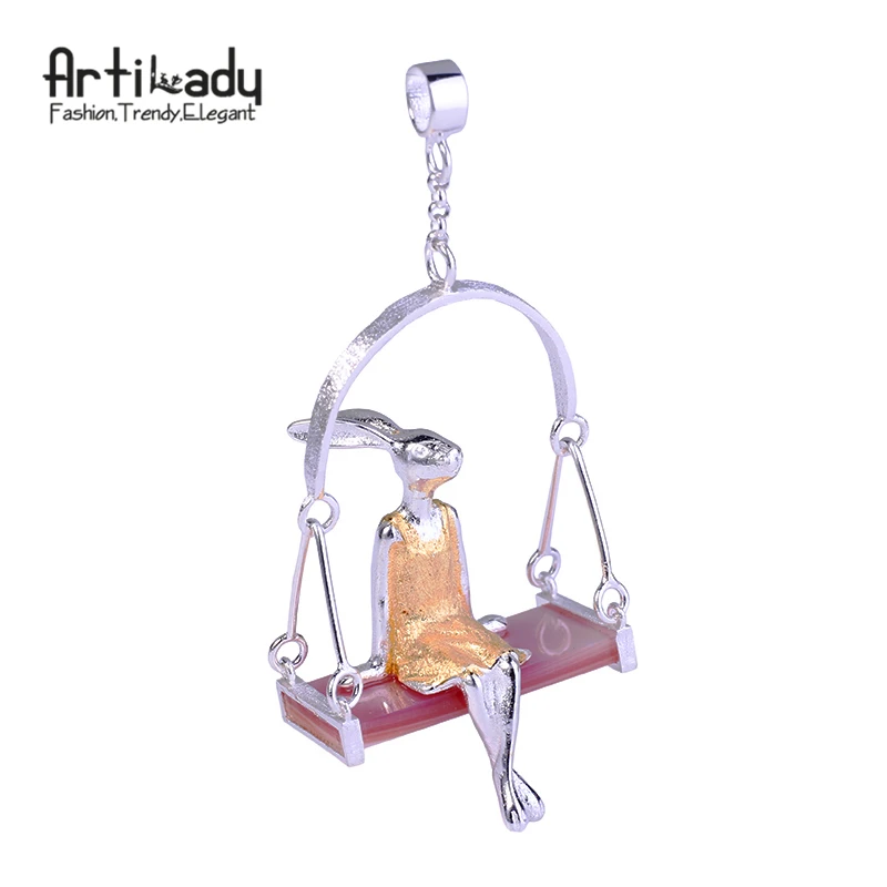 

925 sterling silver pendant natural pink shell miss rabbit pendant for women jewelry lover gift party dropshipping