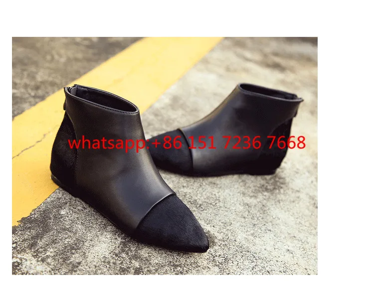 2017 Winter Horsehari Cow Split Chelsea Boots Women Pointed Elastic Slip-on Classic Flat Ankle Boots Woman