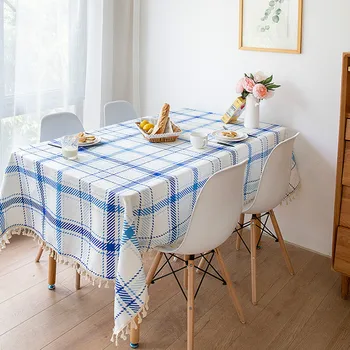 

DUNXDECO Tablecloth Small Table Cover Waterproof Fabric Modern Simple Classical Big Check Fresh Desk Mat New Room Decoration