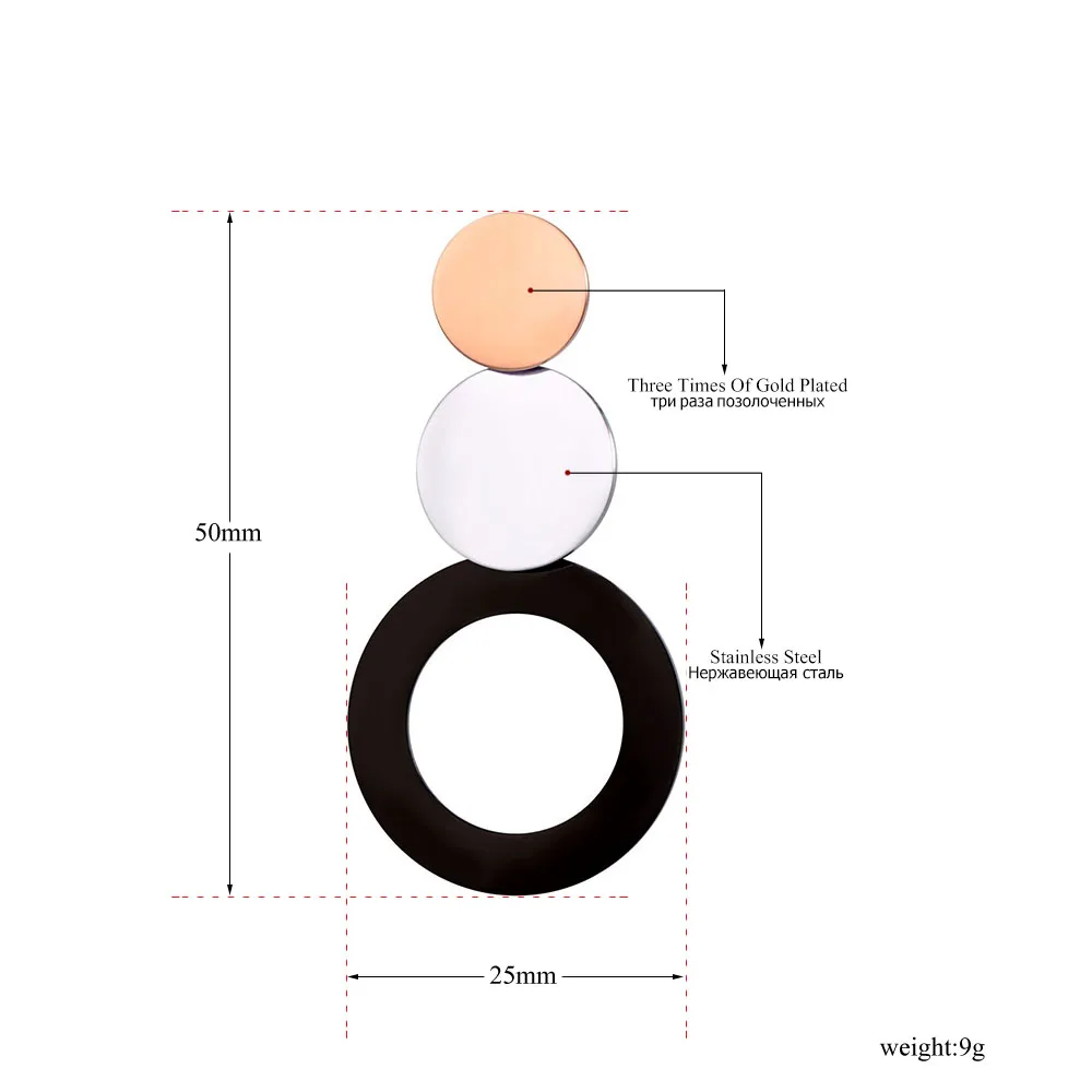 Lokaer Гипербола Нержавеющая сталь черный/розовое золото в сочетании круг Стад Серьги Bohemia Style креативные ювелирные изделия для Для женщин E19101
