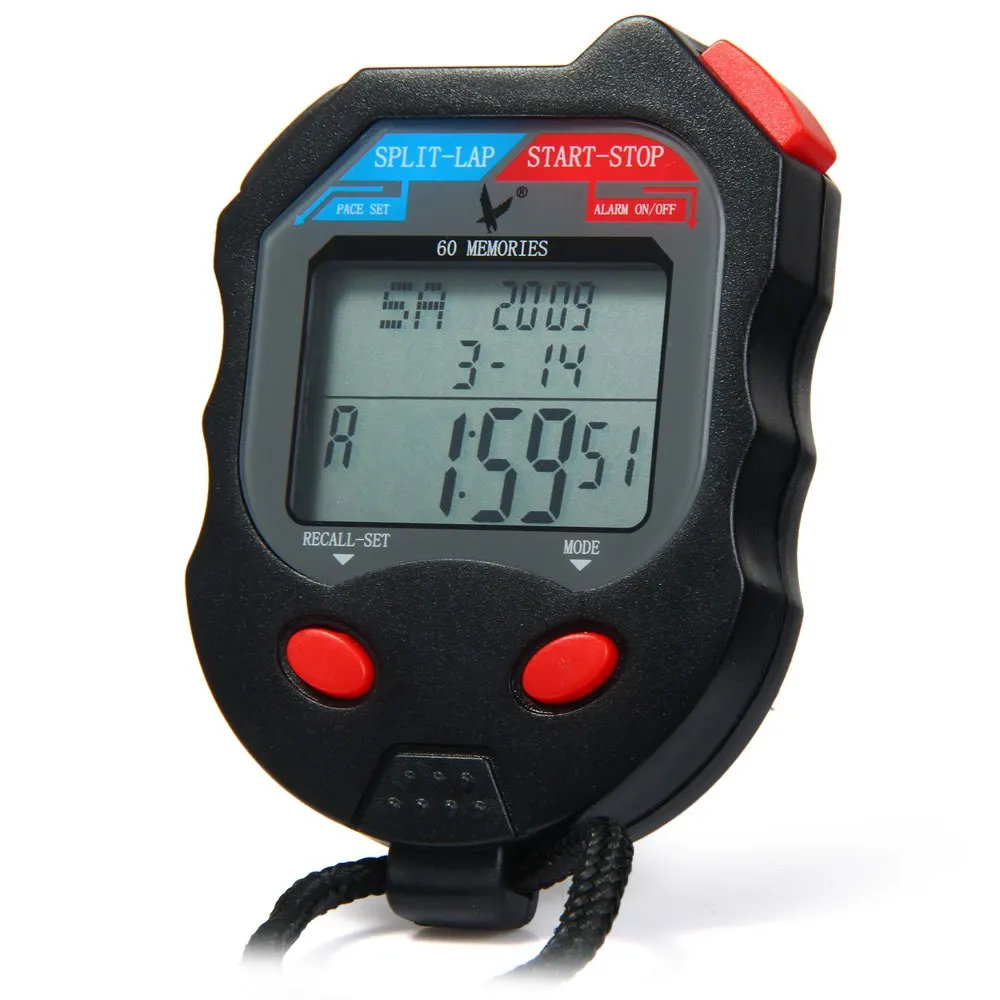 Free Shipping PC560 3 Rows 60 Memories LCD Digital Sports Stopwatch