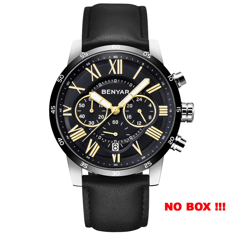 BENYAR часы мужские роскошные брендовые кварцевые часы модные Хронограф Спортивные часы Мужские часы relogio Masculino - Цвет: No Box Silver Black