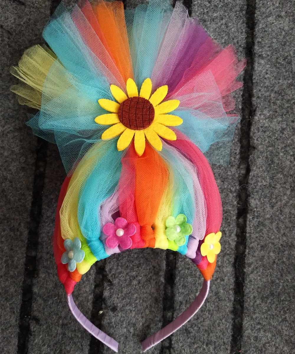 Вечерние повязки для волос с изображением троллей для маленьких девочек; Радужный костюм троллей; аксессуары для волос; парик для костюмированной вечеринки; повязки на голову для девочек