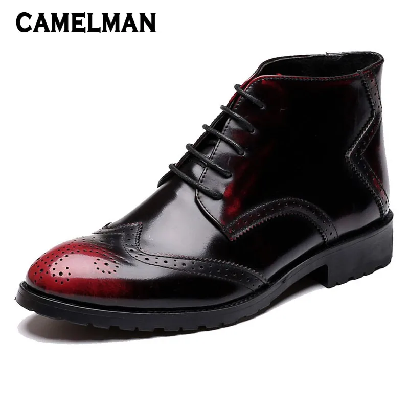 Новые модные туфли на выход Мужские ботинки воловьей кожи ботильоны Для мужчин на шнуровке мужские ботинки Оксфорд обувь для Для мужчин Bota