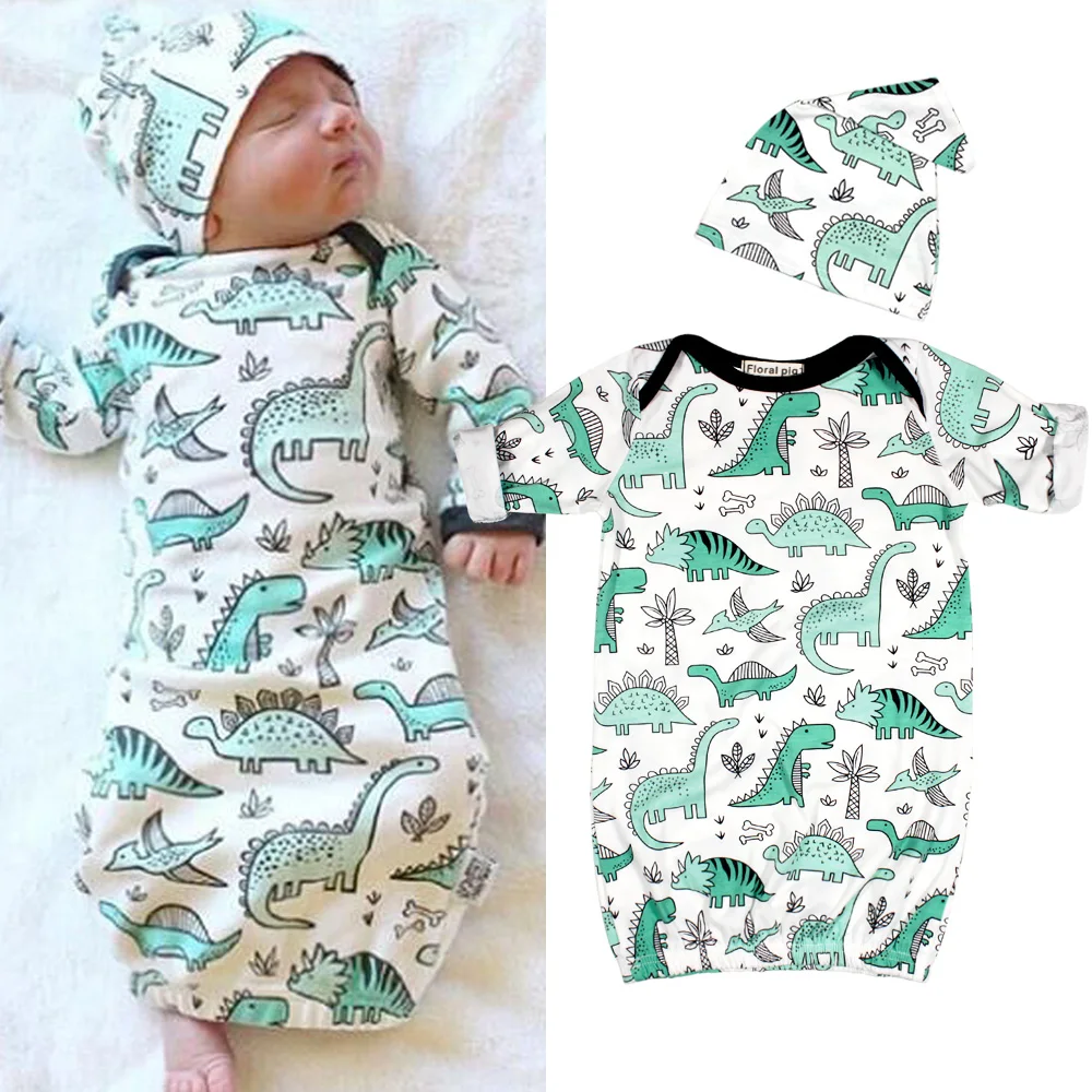 

2018 Newborn Infant Green Dinosaur Print Long Sleeve Sleeping Bags+Hat Sleepsacks Baby Boys Girls Newborn Sleeping Envelope Baby