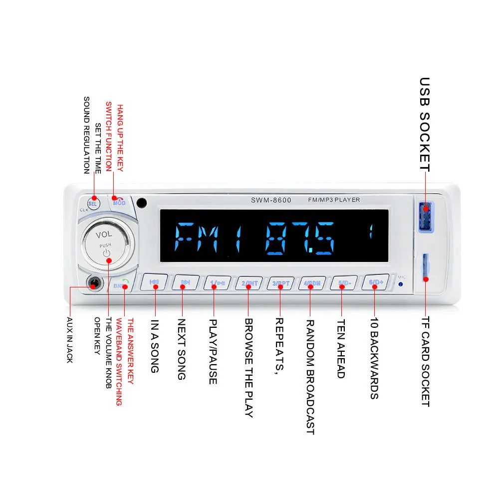 Автомобильная магнитола с ЖК дисплеем стереозвук Bluetooth FM приемник Aux вход