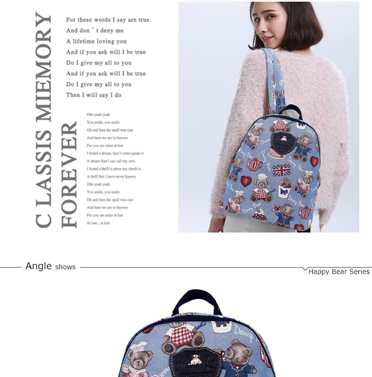 6-DANNY BEAR Blue Small Backpacks For Teenager Girl Causal Preppy Style Student School Back Bags Designers Back Pack Bag For Women