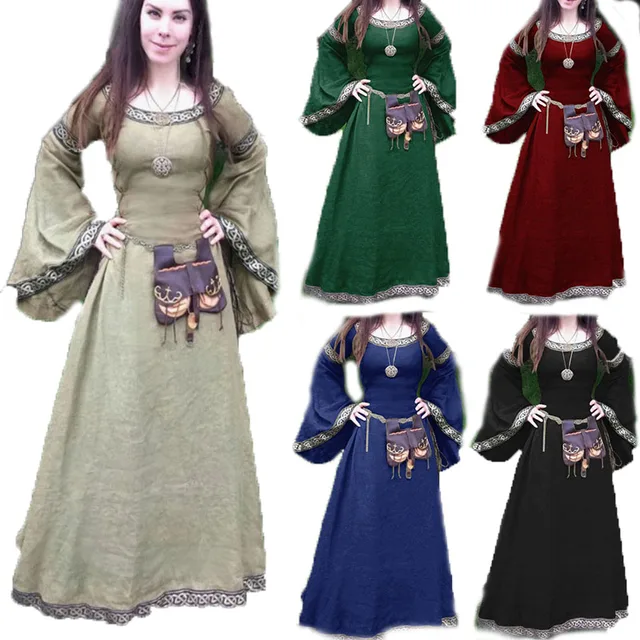 Women Meval Renaissance 12th Century Peasant Shepherd Smock Frock Women Meval Renaissance 12th Century Peasant Shepherd Smock Frock Tribal Costume Scottish Maxi Wedding Robe Dress