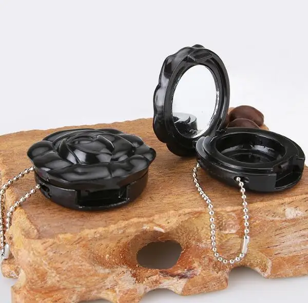 

1pcs Flower black Plastic Empty Box Eye Shadow Blusher Cosmetic Packing Refillable Case with mirror and keychain