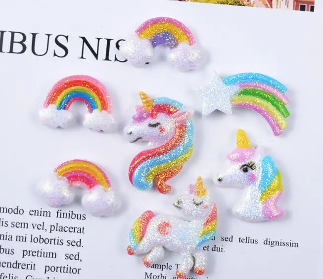 

Flat Back Resin Cabochon Resin colorful shiny bling Unicorn rainbow DIY Decoration Craft Embellishment Accessories For Headdress