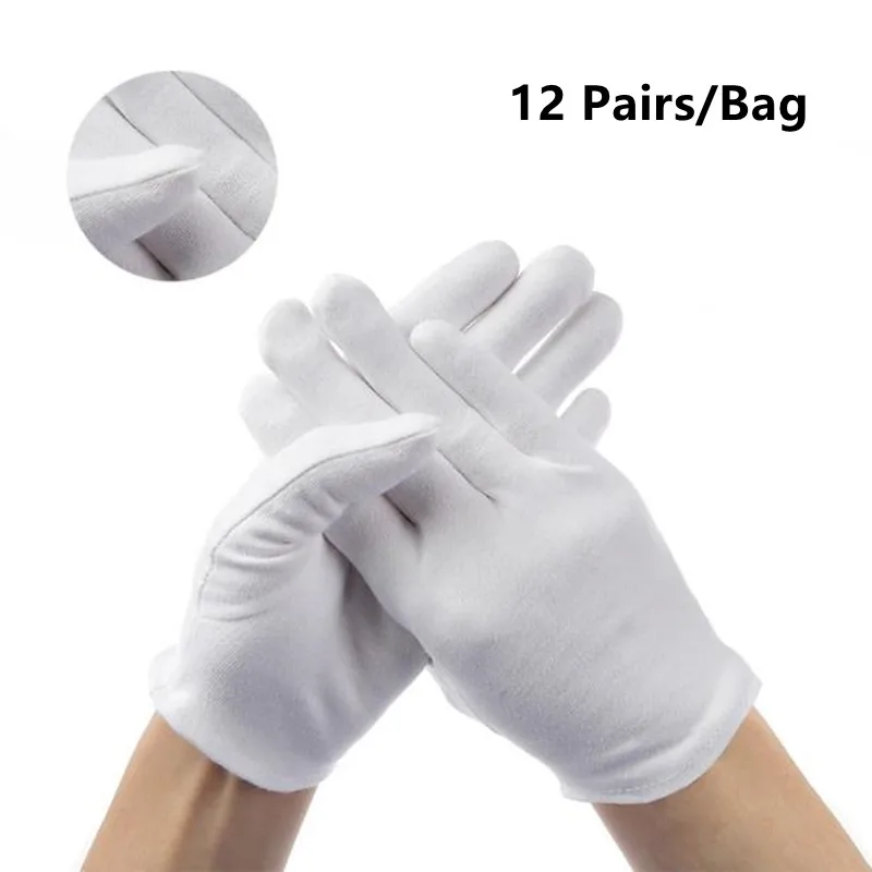 

12 Pairs/lot white cotton gloves Safety working gloves mechanic Glove for medical repairman work gloves Unisex 100% Cotton