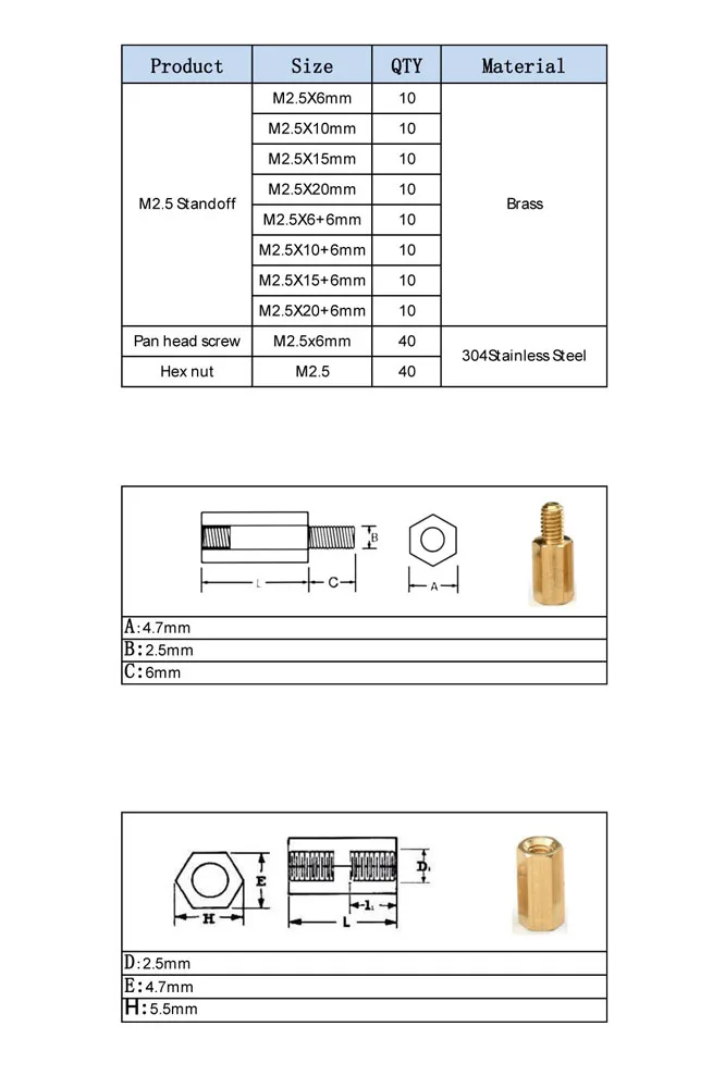 M2.5 Шестигранная латунная Мужская и Женская Стойка с шестигранной резьбой PCB Материнская плата распорный болт винт гайка Ассортимент Комплект Коробка