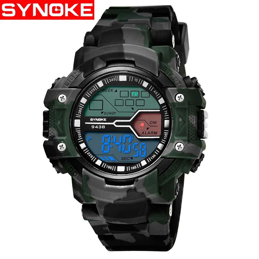 SYNOKE мужские спортивные часы камуфляжные военные цифровые будильник