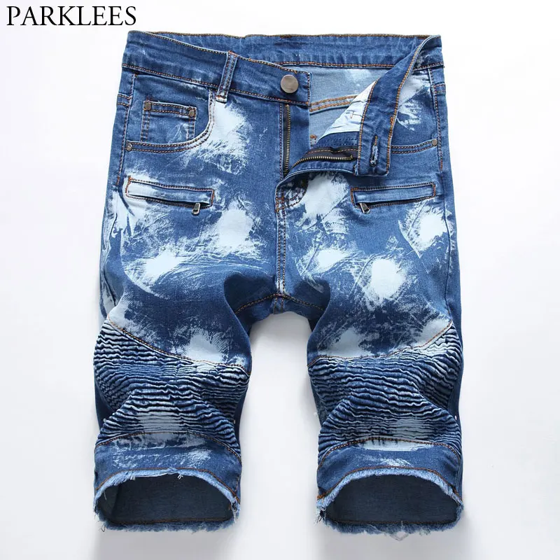 Брызги Краски принт байкерские джинсы шорты Для мужчин Фирменная новинка тонкий стрейч Джинсовые шорты Повседневное объемный накладной карман качество бермуды джинсы