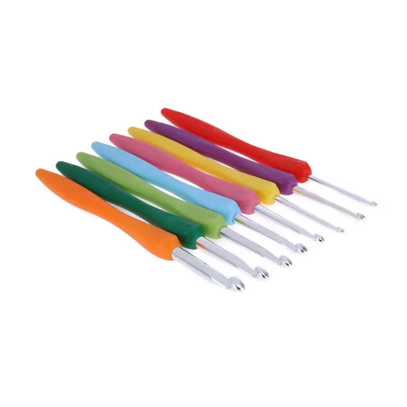 2,5-6,0 мм 8 шт. набор крючков для вязания крючком алюминиевые эргономичные спицы для вязания крючком с красочными мягкими резиновыми ручками