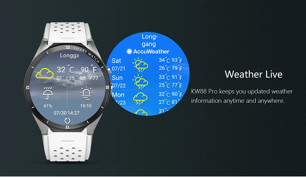 Смарт-часы KingWear KW88 Pro Android 7,0, 1 ГБ, 16 ГБ, 1,39 дюймов, четырехъядерный процессор, наручные часы, мужские часы с поддержкой Google store, голосовые gps карты