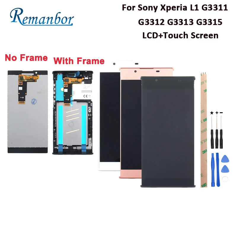 

Remanbor For Sony Xperia L1 G3311 G3312 LCD Display And Touch Screen With Frame For Sony Xperia L1 G3313 G3315 +Tools +Adhesive