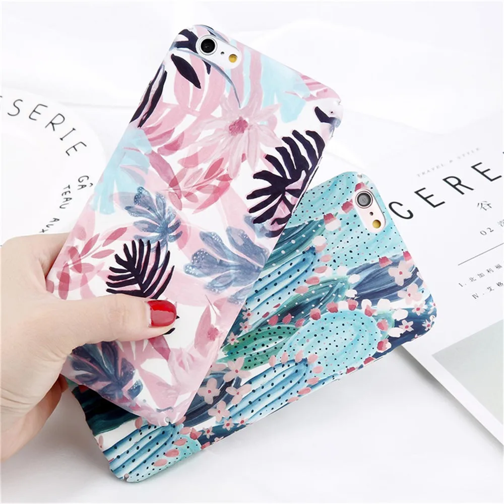 

Phone Case For iPhone X 8 7 6 6s Plus Cartoon Flower Leaf Cactus Plant Plant Ultra thin Hard PC Cover Cases For iPhone 8