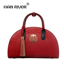 2018 новая классическая Национальный Стиль Китайский красный дамы PU простота модные сумки вышитые линии кисточкой shell