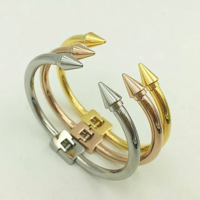 Morpe Trendy Cone Nail Head Cuff Bracelet Gold Color Stainless Steel Morpe Trendy Cone Nail Head Cuff Bracelet Gold Color Stainless Steel Bracelets Bangles Open Design Men Punk