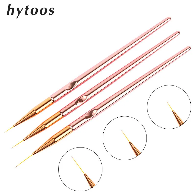  3Pcs/set Rose Gold Nail Art Lines Painting Pen Brush UV Gel Polish Tips Flower Lines Stripe French 