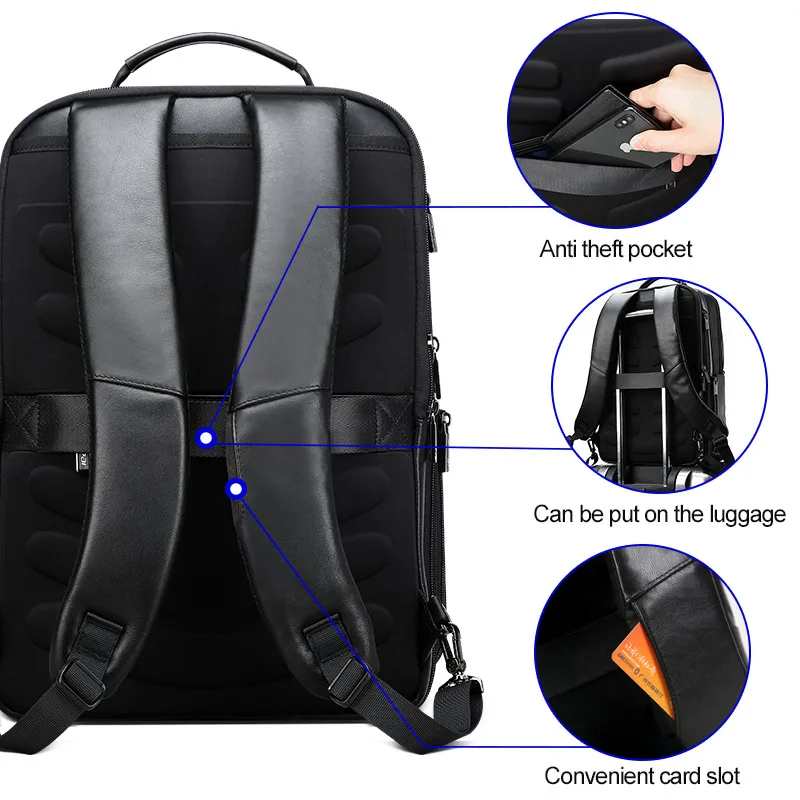 BOPAI Genuine Leather Backpack Men 15.6 Inch Laptop Backpack Real Leather  USB Charging Port Male Business Backpack Travel