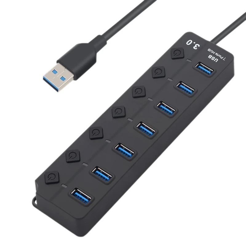 HOT-USB Hub 3 0 5 Гбит/с высокоскоростной 7 портов USB разветвитель концентратора ВКЛ/ВЫКЛ