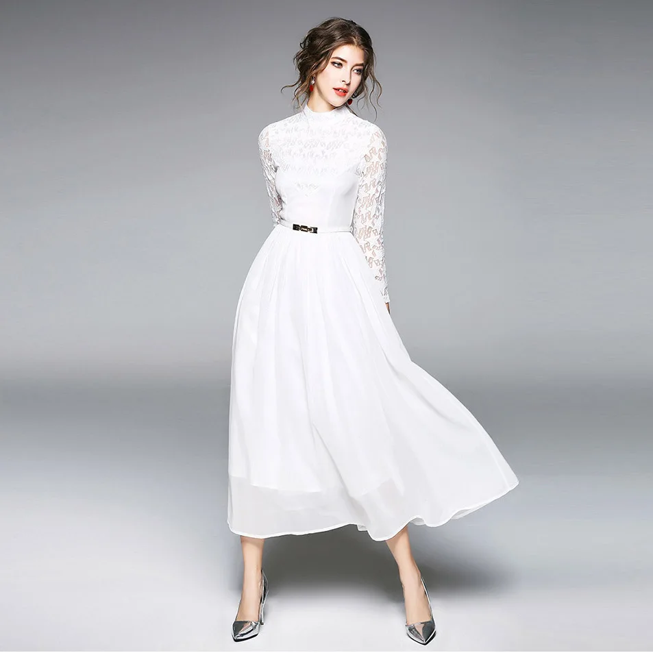 2018 Women Dress Ladies Chiffon White Retro Evening Lace Elegant Party ...