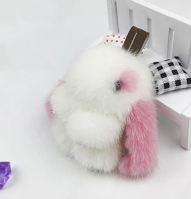 8CM fashion Rabbit Keychain Cute Fluffy Bunny Keychain Rabbit mink Fur