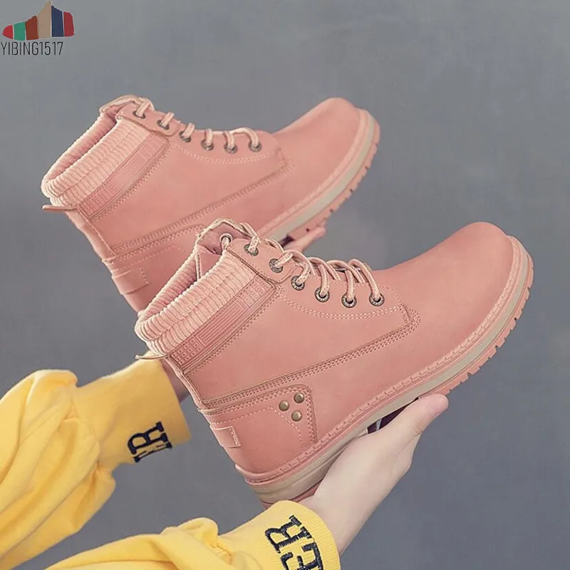 

YIBING1517 Women's Boots Booties Single Large Size Martin Boots Women's Leather Boots Tie 2019 Autumn Winter New Women's Boots