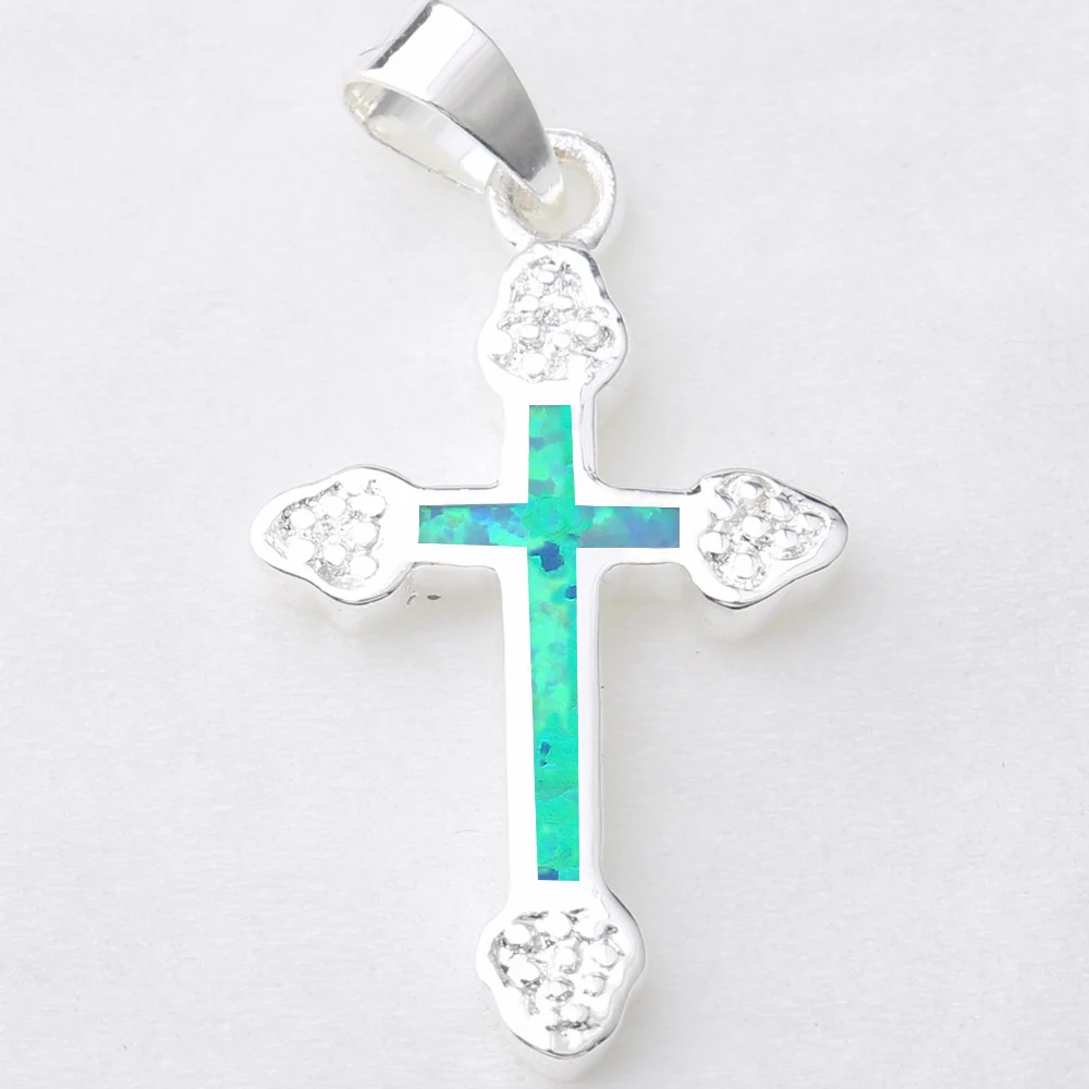 

Admirable Cross Cool For Womens 14*21mm Blue Fire Opal Silver Pendant P9035