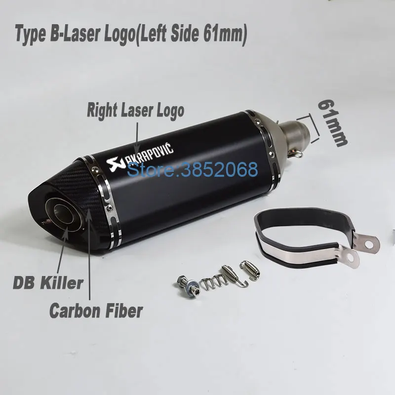 Motocicleta Akrapovic de entrada diámetro 61mm L: 570mm/470mm moto de punta de fibra de carbono de Escape silenciador de Escape con DB asesino