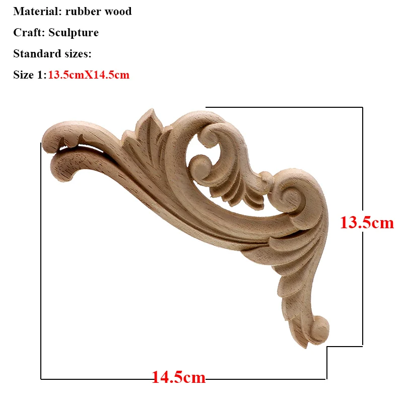 Винтажная Неокрашенная древесина наклейки с резьбой угловая аппликация, рама для домашней мебели настенные двери шкафа декоративные деревянные миниатюрные ремесла - Цвет: 13.5cmX14.5cm