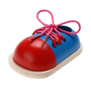 

1PC Baby Cute Wooden Shoes Toys Kids Wood Puzzles Montessori Educational Lacing Shoes Toys Children Shoelaces Shoes Toys Puzzle