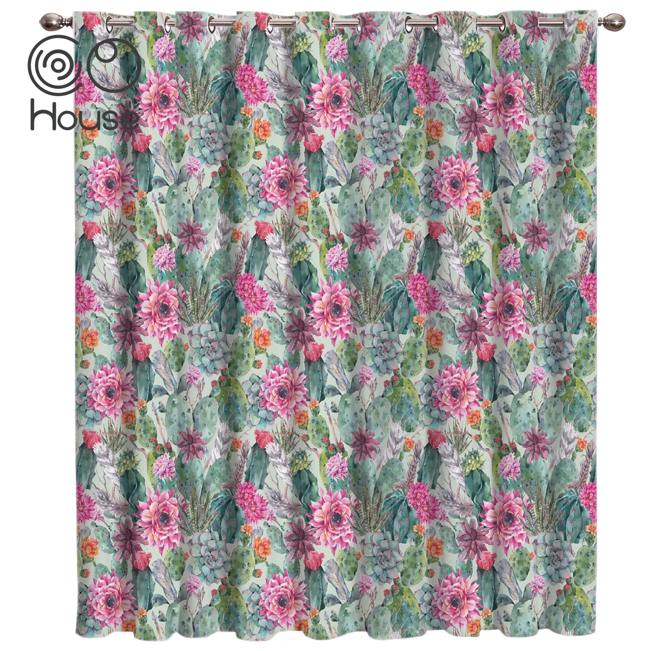 

CoCoHouse Bohemian Style Cactus Watercolor Window Treatments Curtains Valance Window Curtains Dark Living Room Curtain Rod Bath