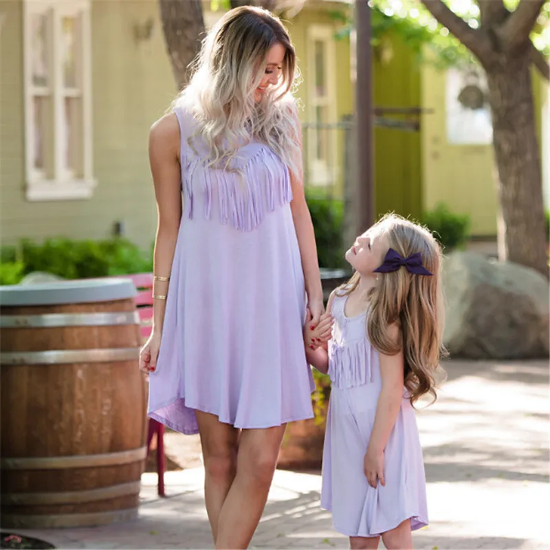 

Summer Family Clothes Mother Daughter Beach Sundress Mommy And Me Matching Outfits Women Kids Girls Long Dress