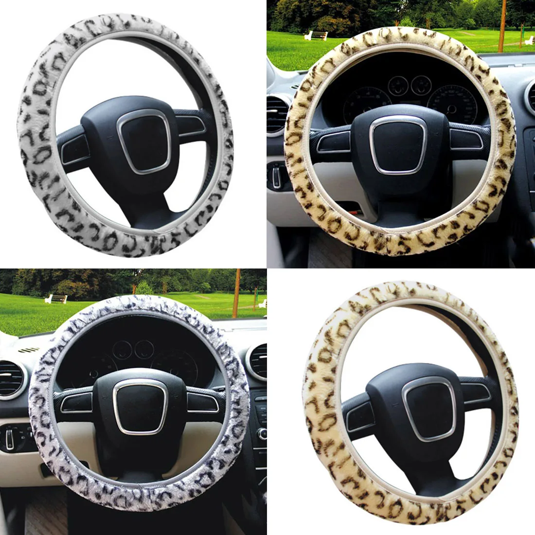 Hot Sale No inner ring cheap leopard print short plush steering wheel