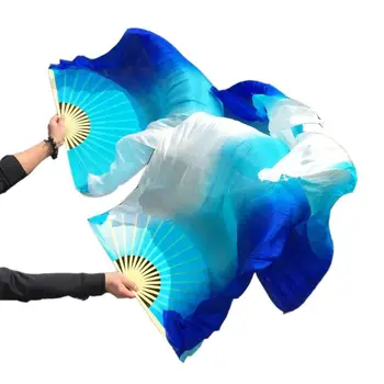 

Women 1.8 m Belly Dance Fan Veils 100% Silk Veils Vertical Blue Turquoise White Color
