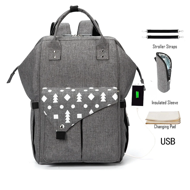 

2019 USB Diaper Backpack Baby Bags For Mom Outdoor Large Capacity Maternity Bag Waterproof Nappy Organizer Stroller Bag