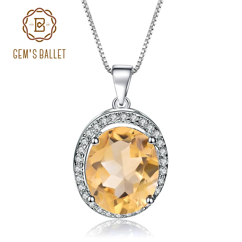 

GEM'S BALLET Real 925 Sterling Silver Fine Jewelry 1.79Ct Natural Oval Citrine Gemstone Pendant Necklace for Women Wedding
