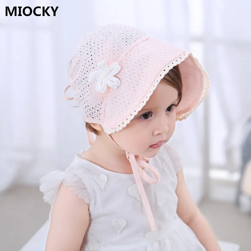 Infant Kids Soft Cotton Sun Cap Baby Girl Summer Outdoor Breathable Lace Flower Hats Baby Girls